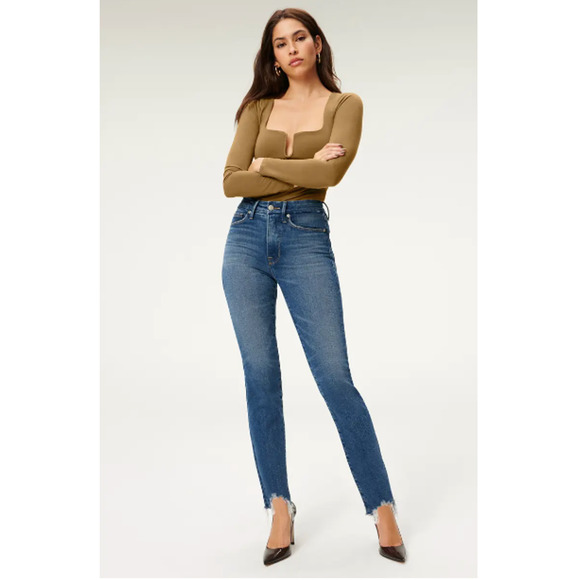 GOOD AMERICAN NWT Good Legs Chew Hem Ankle Cigarette Jeans in Blue842 // 0 (25) - Picture 1 of 13